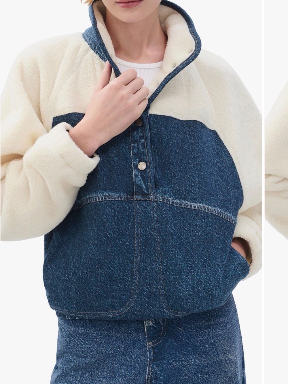 Rag and Bone Denim & Cream Sherpa Pullover Jacket